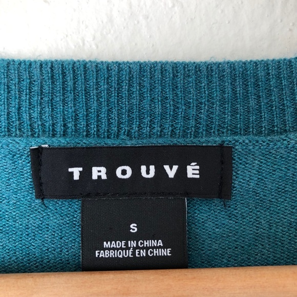 Trouve Nordstrom Cashmere Blend Teal Blue Knit Sweater Sz S Long Sleeve Pullover - Picture 5 of 6